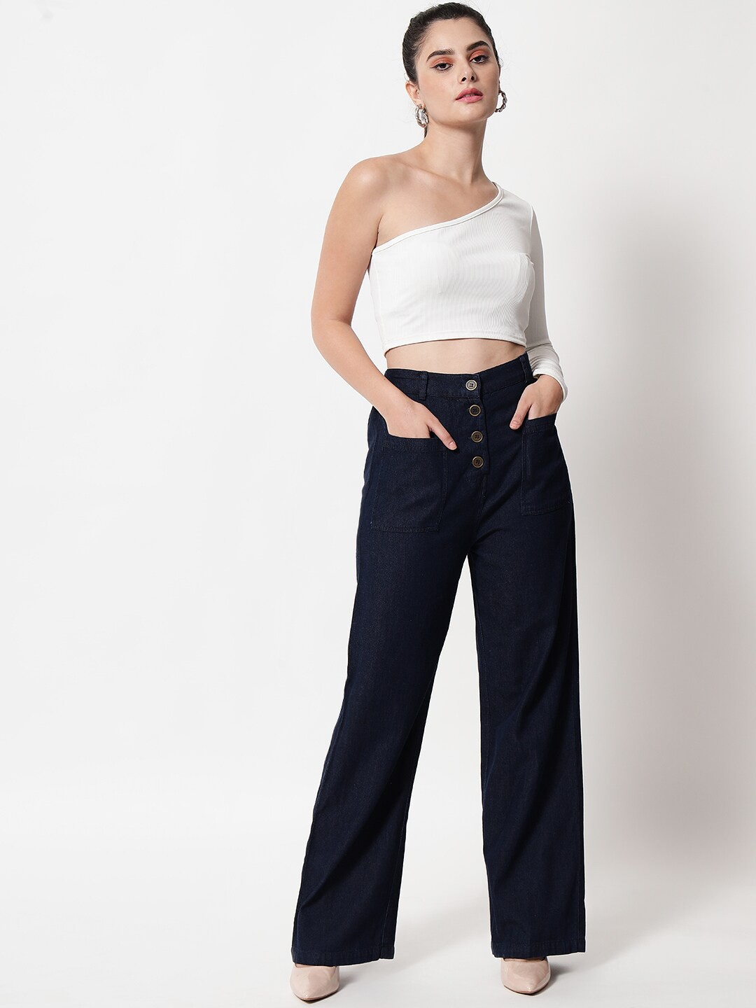 

Chemistry Women Clean Look Straight Fit High-Rise Pure Cotton Jeans, Blue