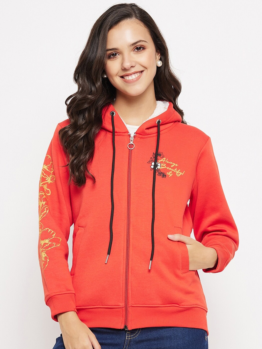 

NEVA Fleece Hooded Printed Sweatshirt, Red