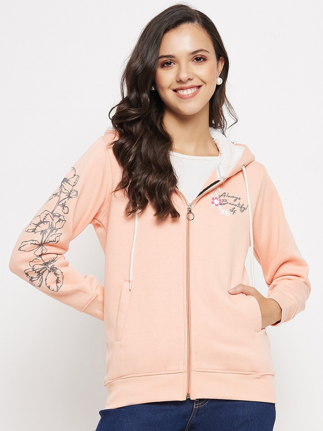 

NEVA Hooded Front Open Sweatshirt, Peach