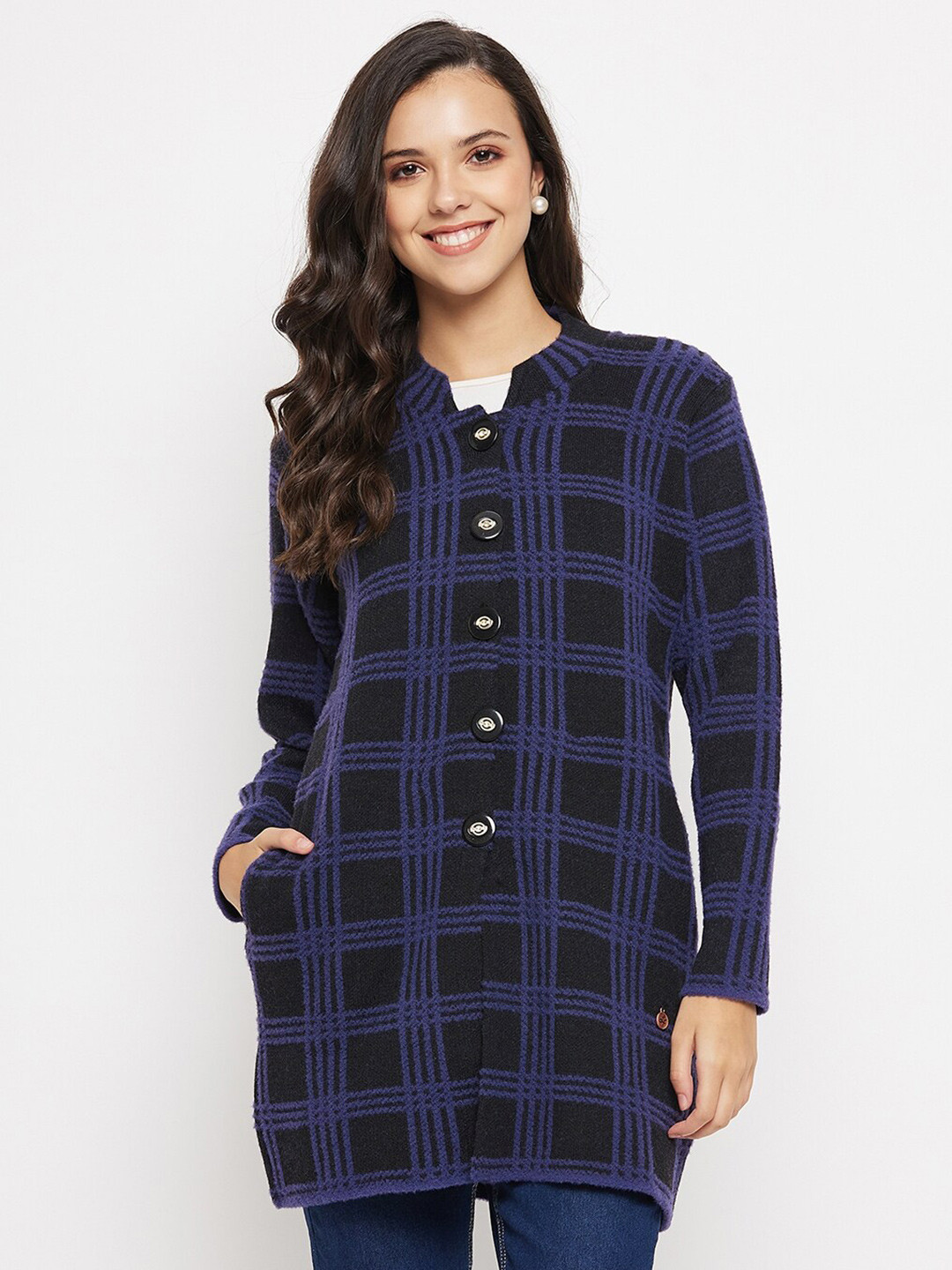 

NEVA Checked Cardigan Sweater, Black