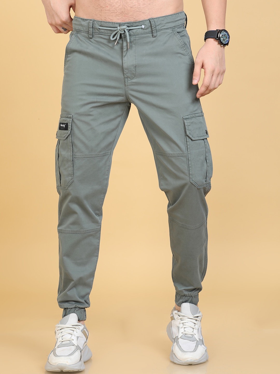 

Reslag Men Mid-Rise Cotton Joggers Trousers, Olive