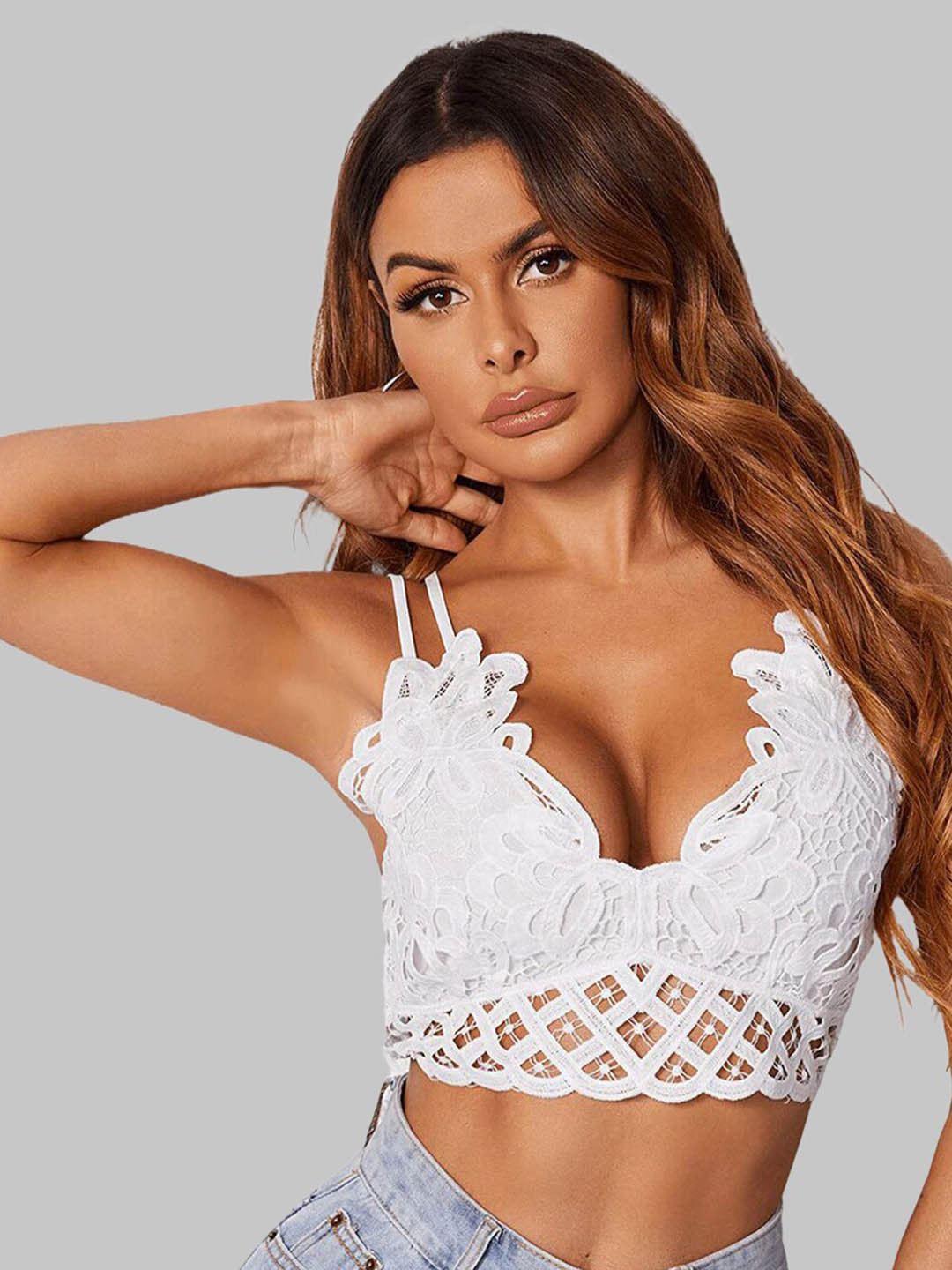 

Krelin Self Design Cotton Half Coverage Lightly Padded Bralette Bra With All Day Comfort, White
