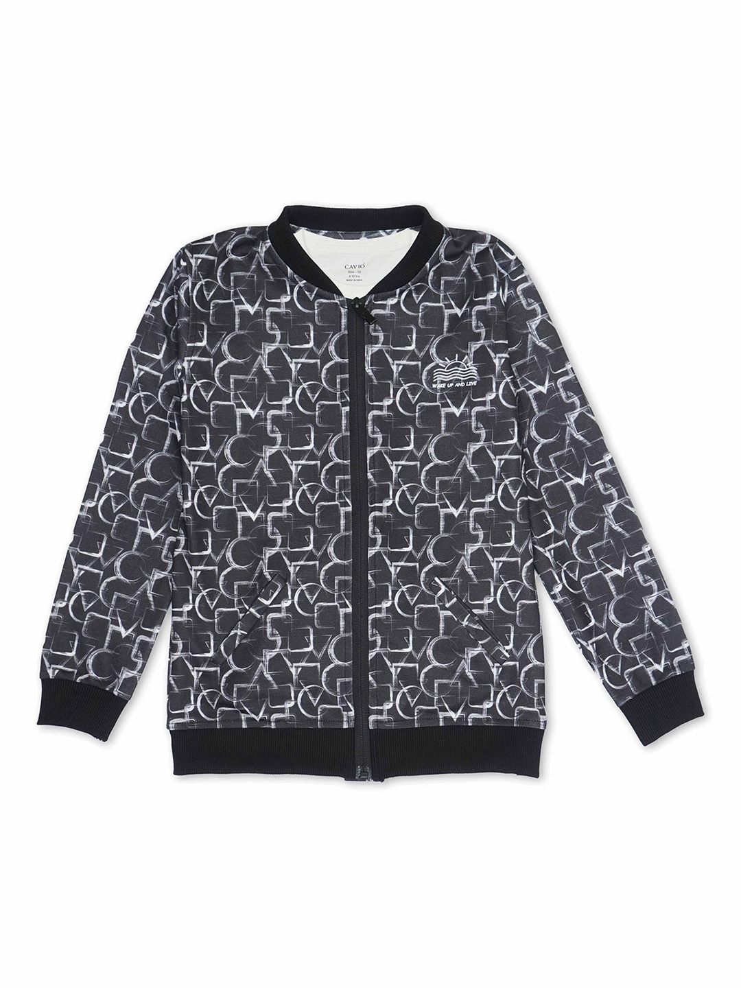 

CAVIO Boys Geometric Lightweight Bomber Jacket with T-shirt, Black