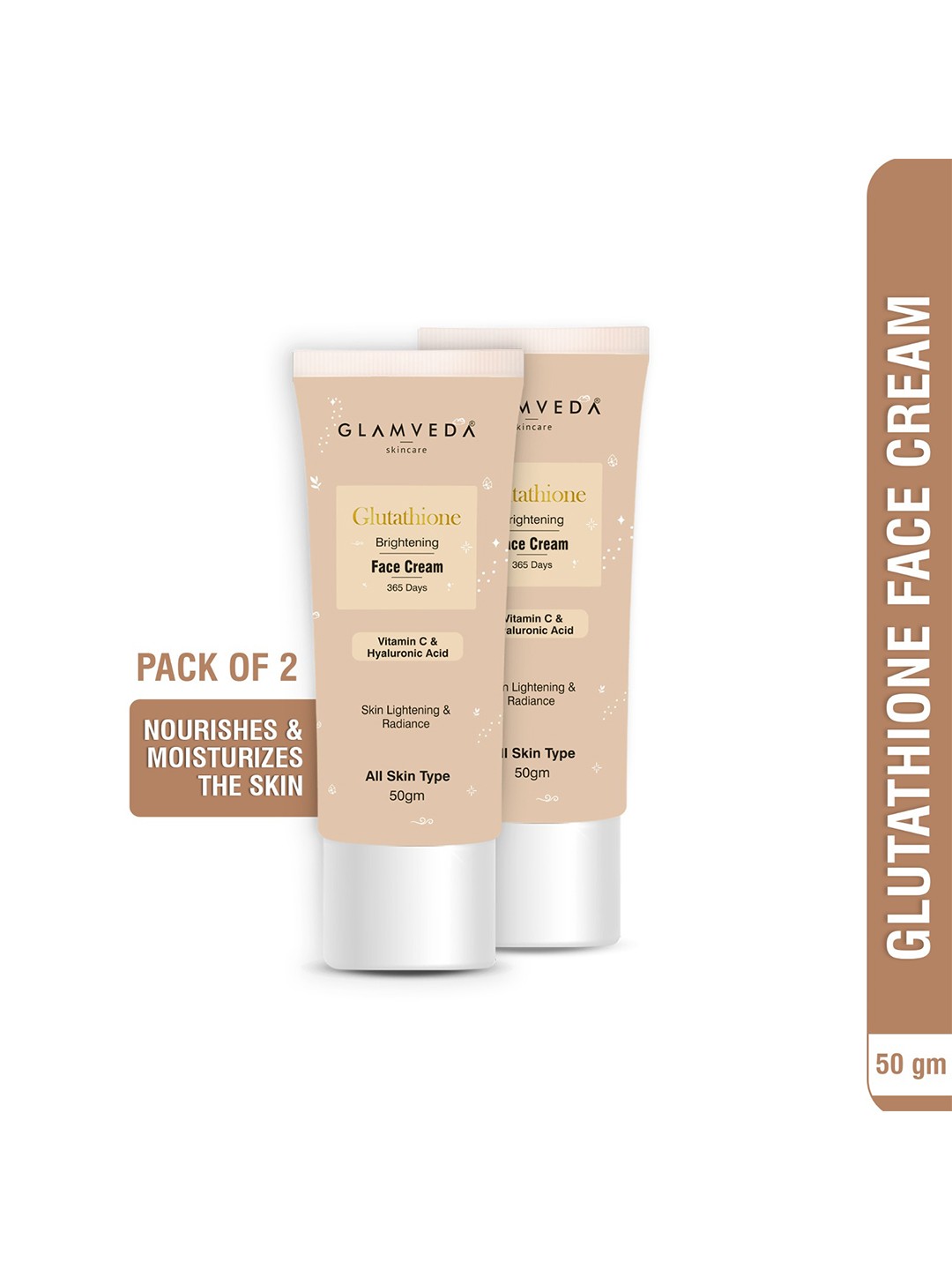

GLAMVEDA Set of 2 Glutathione Brightening Face Cream with Vitamin A & Kojic Acid- 30g each, Gold