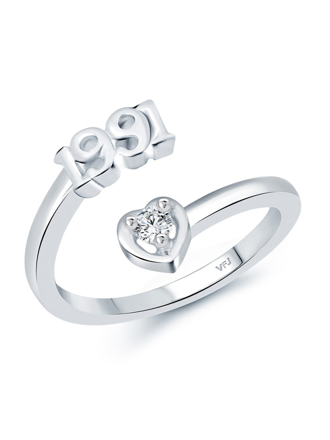 

Vighnaharta Rhodium-Plated CZ-Studded & 1991 Year Details Adjustable Finger Ring, Silver