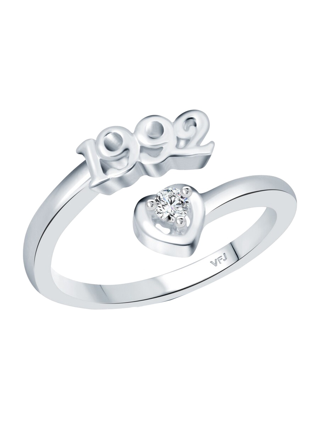 

Vighnaharta Rhodium-Plated CZ-Studded & 1992 Year Details Adjustable Finger Ring, Silver