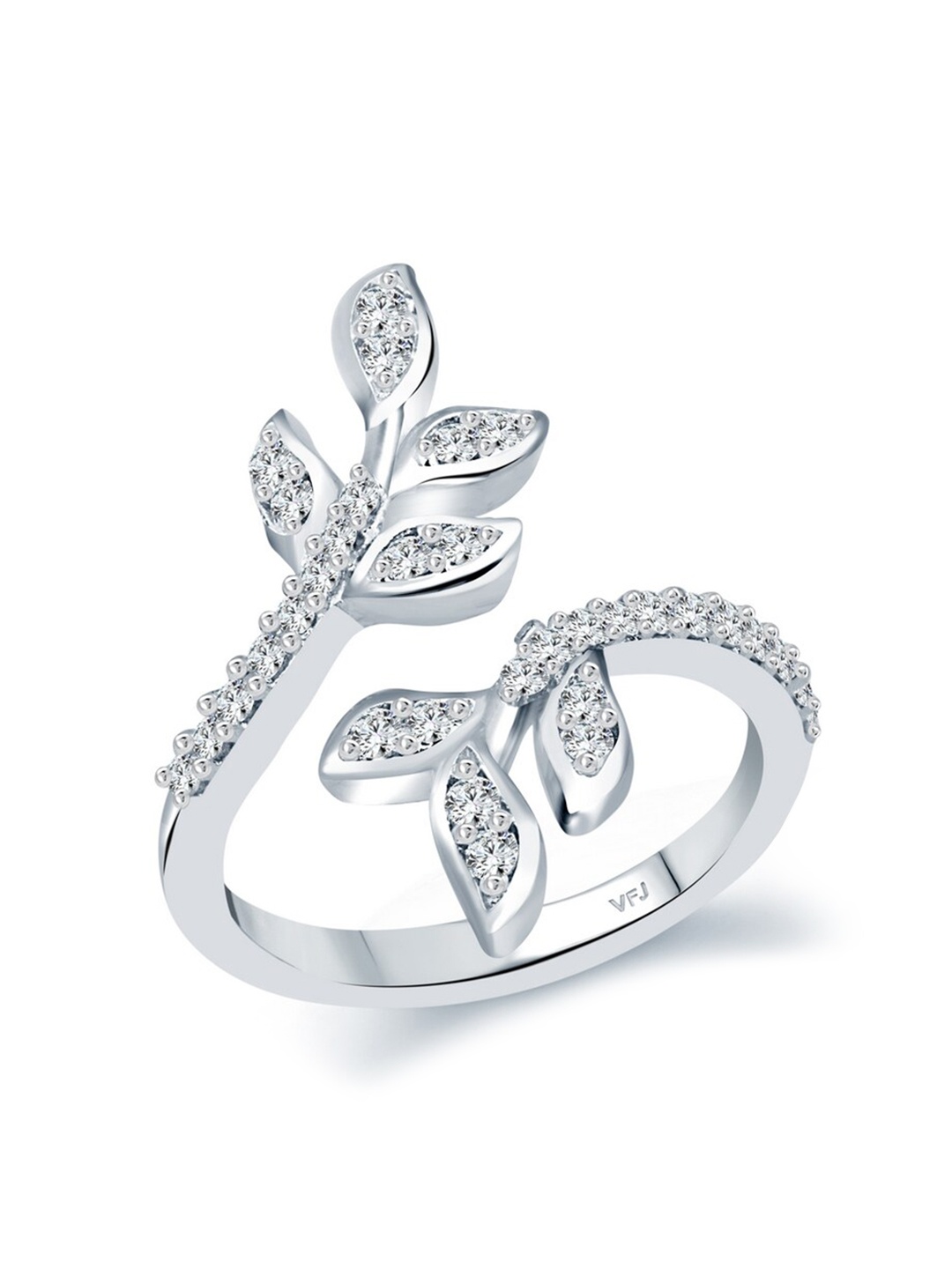 

Vighnaharta Rhodium-Plated CZ Studded Adjustable Finger Ring, Silver