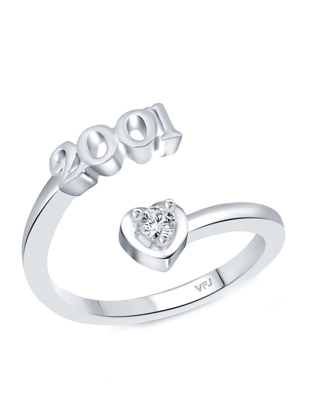 

Vighnaharta Rhodium-Plated CZ-Studded & 2001 Year Details Adjustable Finger Ring, Silver