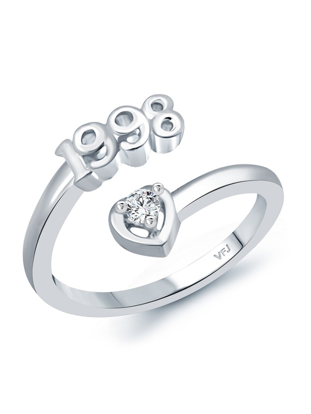 

Vighnaharta Rhodium-Plated CZ-Studded & 1998 Year Details Adjustable Finger Ring, Silver