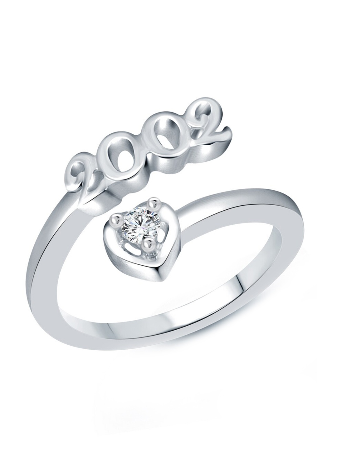 

Vighnaharta Rhodium-Plated CZ-Studded & 2002 Year Details Adjustable Finger Ring, Silver