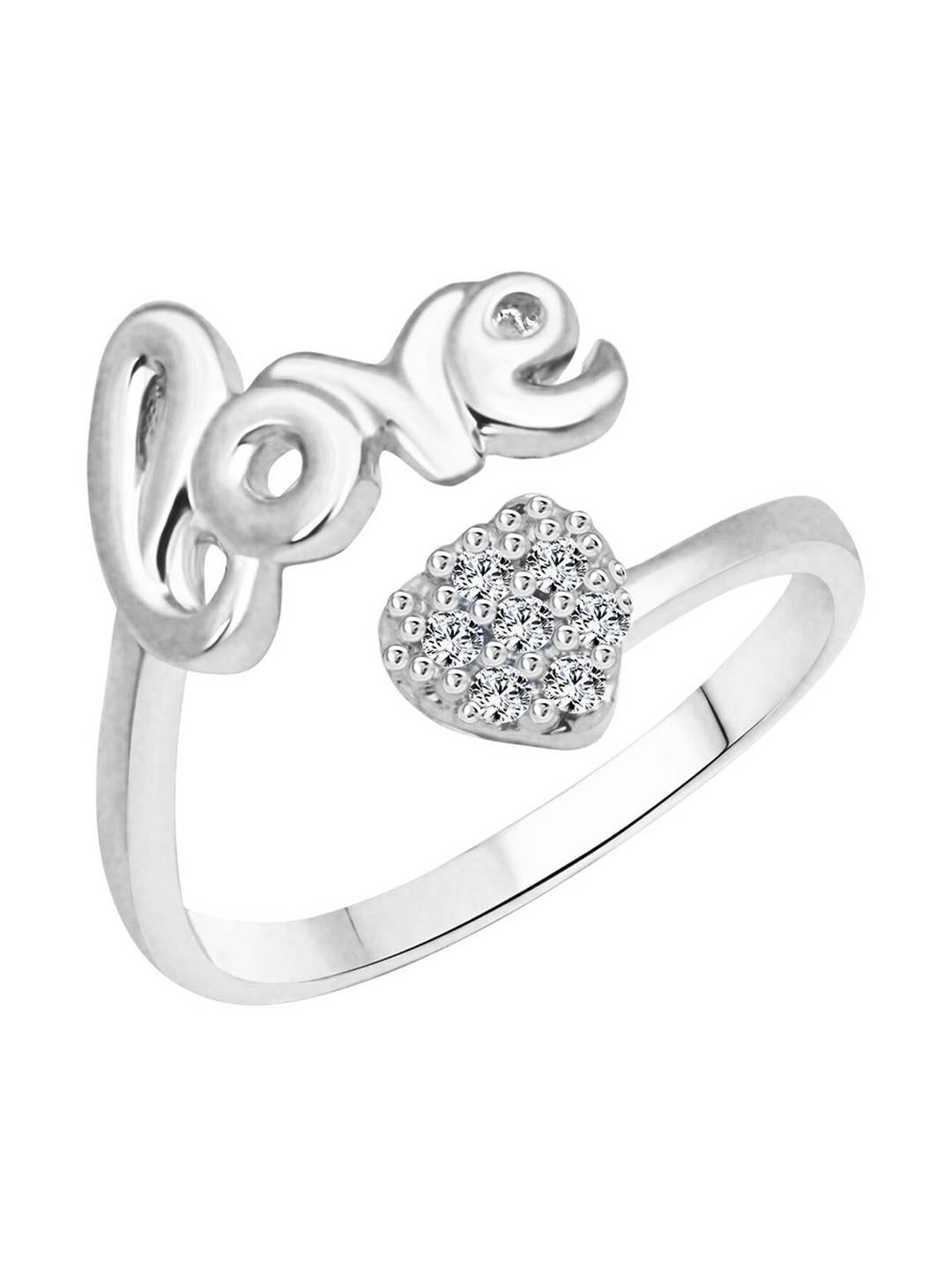 

Vighnaharta Rhodium-Plated CZ Studded Adjustable Finger Ring, Silver
