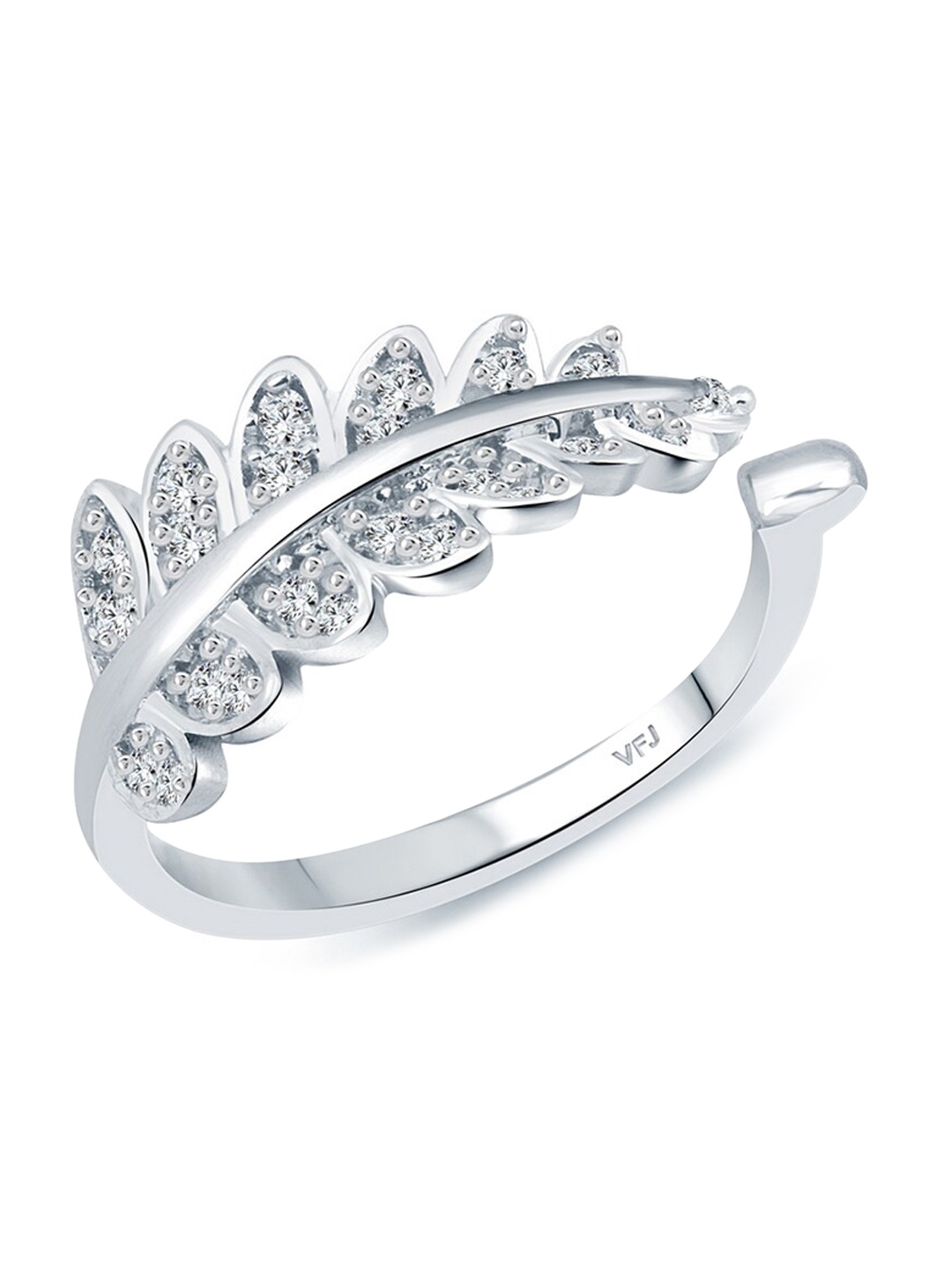 

Vighnaharta Rhodium-Plated CZ-Studded Adjustable Finger Ring, Silver