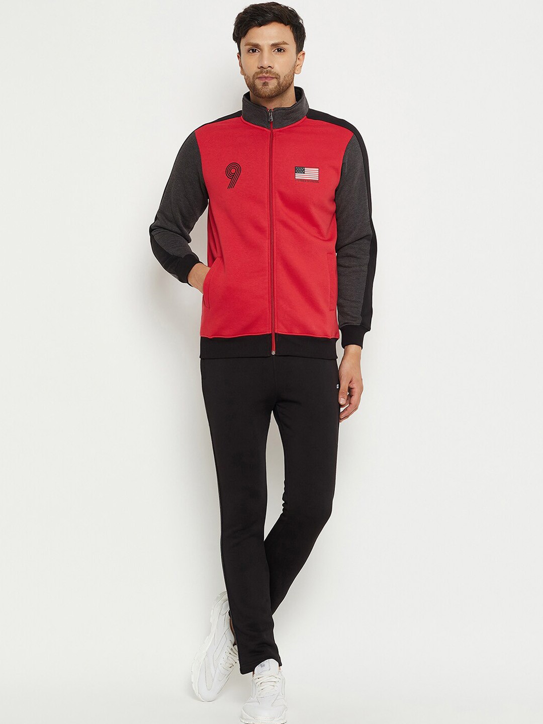 

NEVA Colourblocked Mock Collar Tracksuits, Red