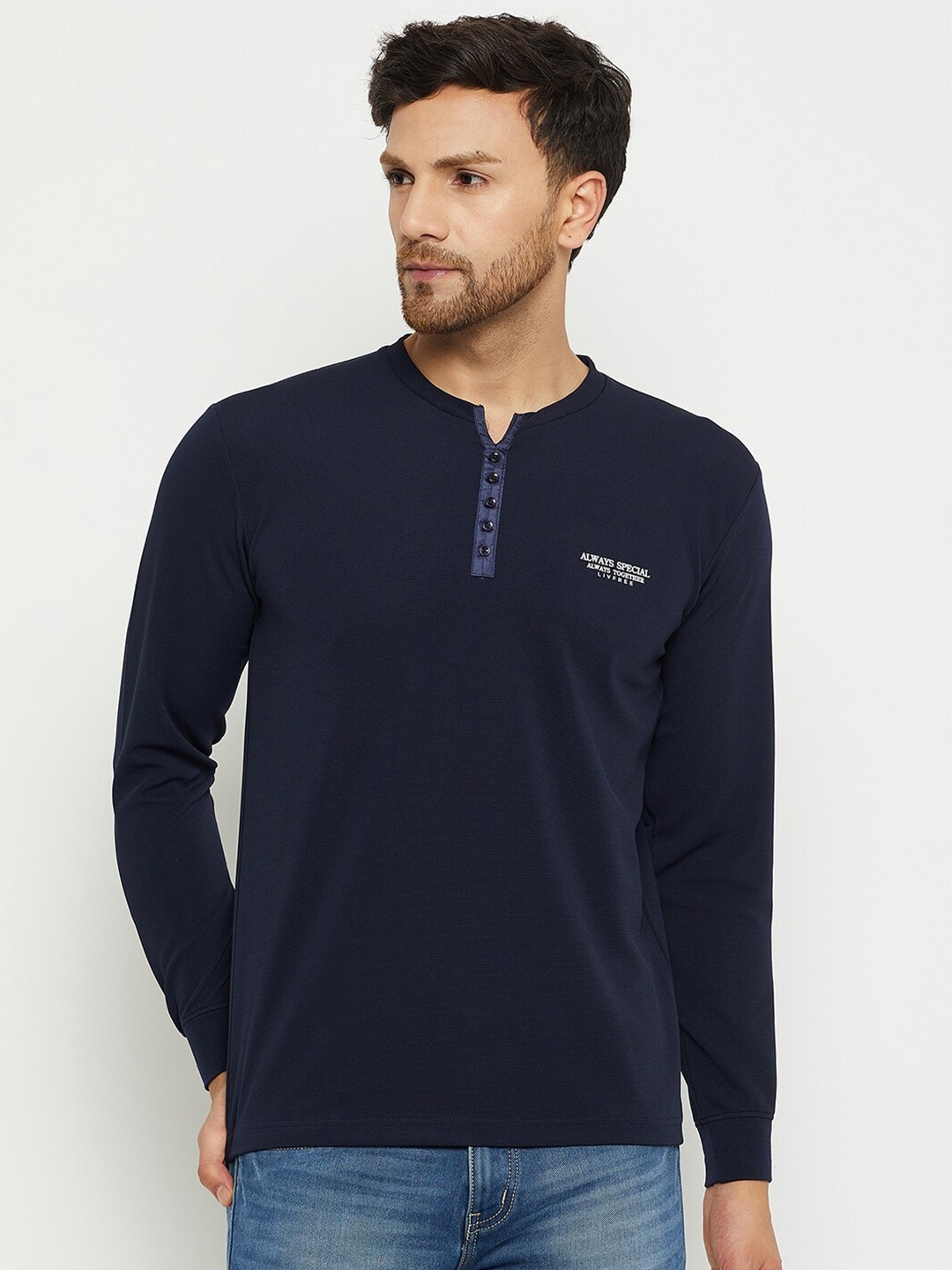 

NEVA Henley Neck Long Sleeves T-shirt, Navy blue