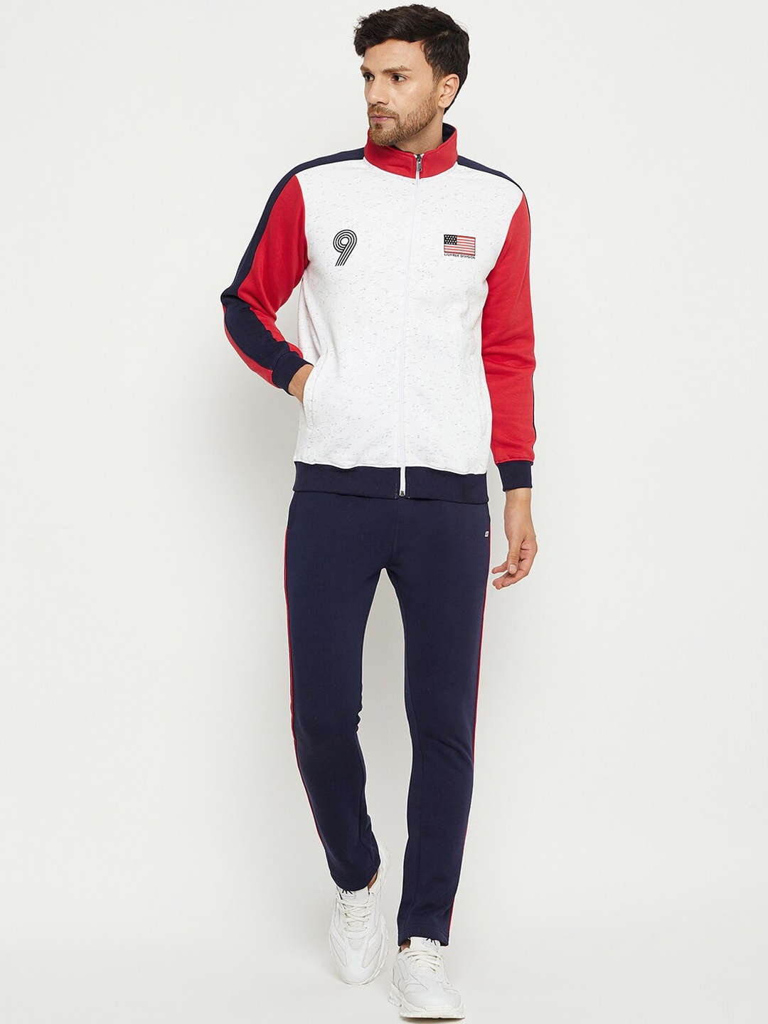 

NEVA Colourblocked Mock Collar Pre-Winter Tracksuit, Off white