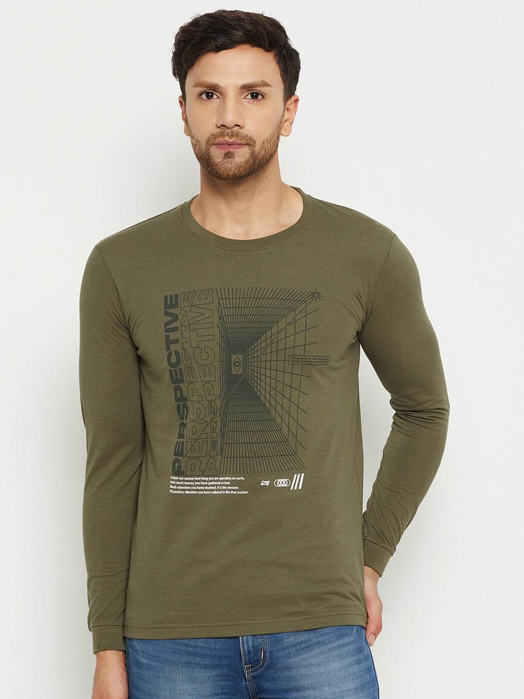 

NEVA Typography Printed Round Neck T-shirt, Olive