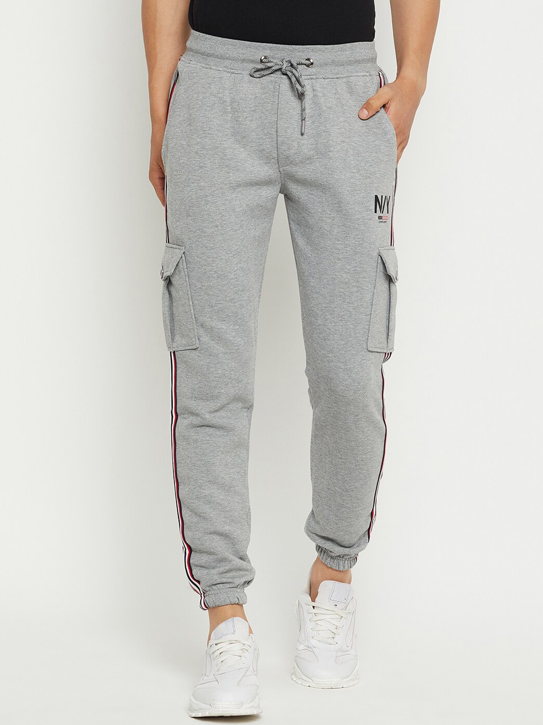 

NEVA Men Mid-Rise Side Pockets Joggers, Grey melange