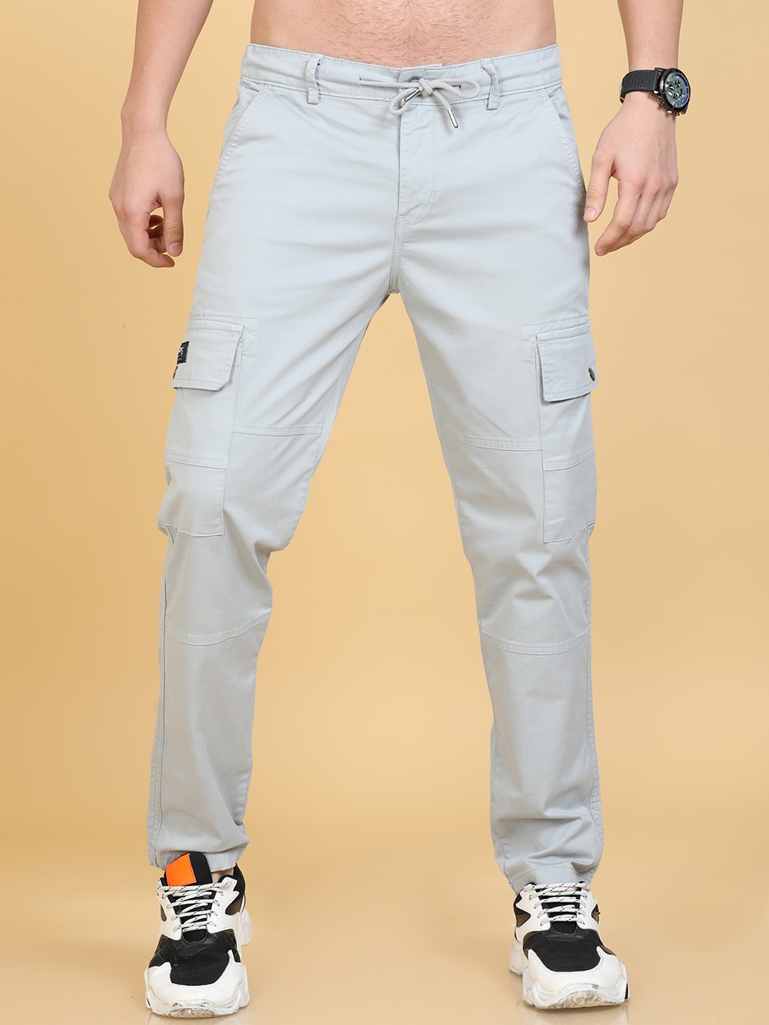 

Reslag Men Mid-Rise Cotton Cargos Trousers, Silver