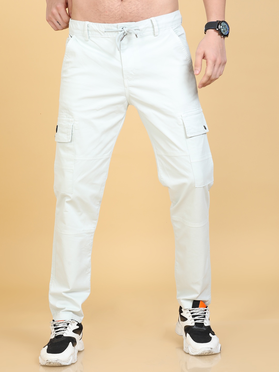 

Reslag Men Mid-Rise Cotton Cargos Trousers, Blue