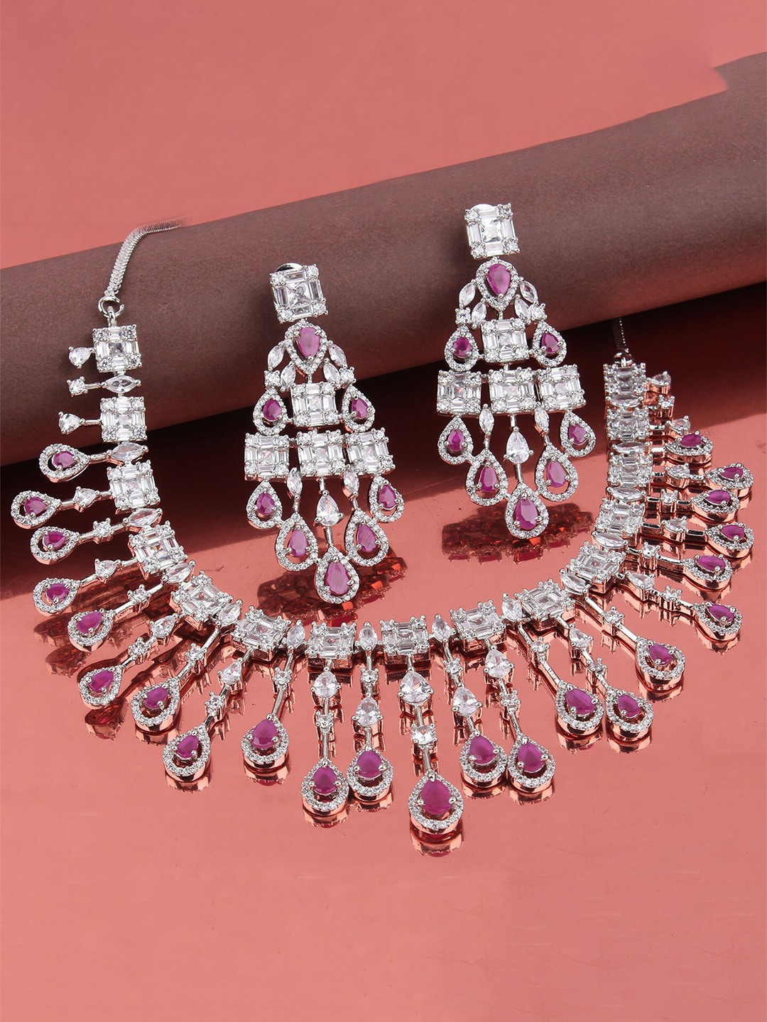 

Mirana Rhodium-Plated Cubic Zirconia-Studded Necklace Set, Silver