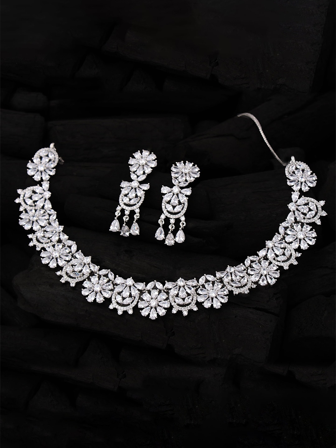 

Mirana Rhodium-Plated AD-Studded Jewellery Set, Silver