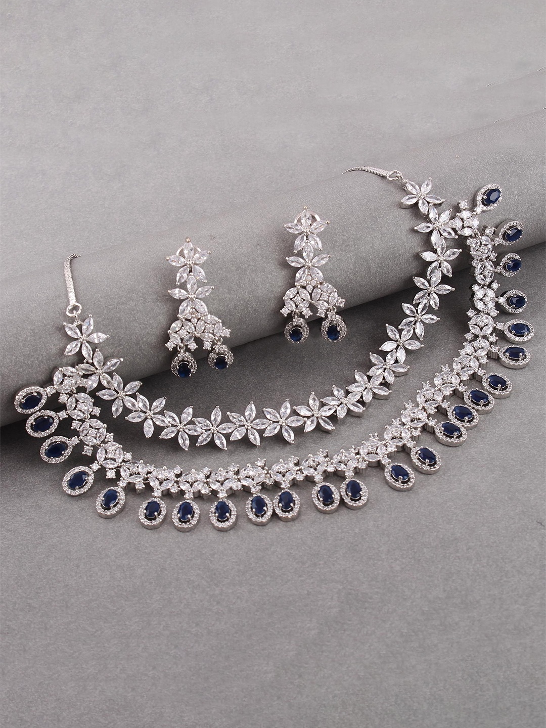 

Mirana Rhodium-Plated AD-Studded Jewellery Set, Silver