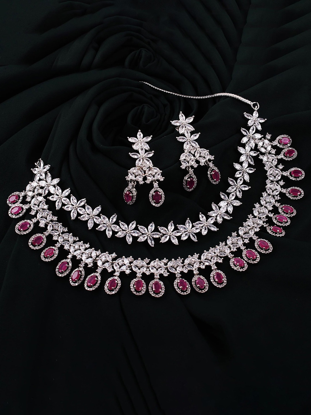 

Mirana Rhodium Plated AD-Studded Jewellery Set, Silver