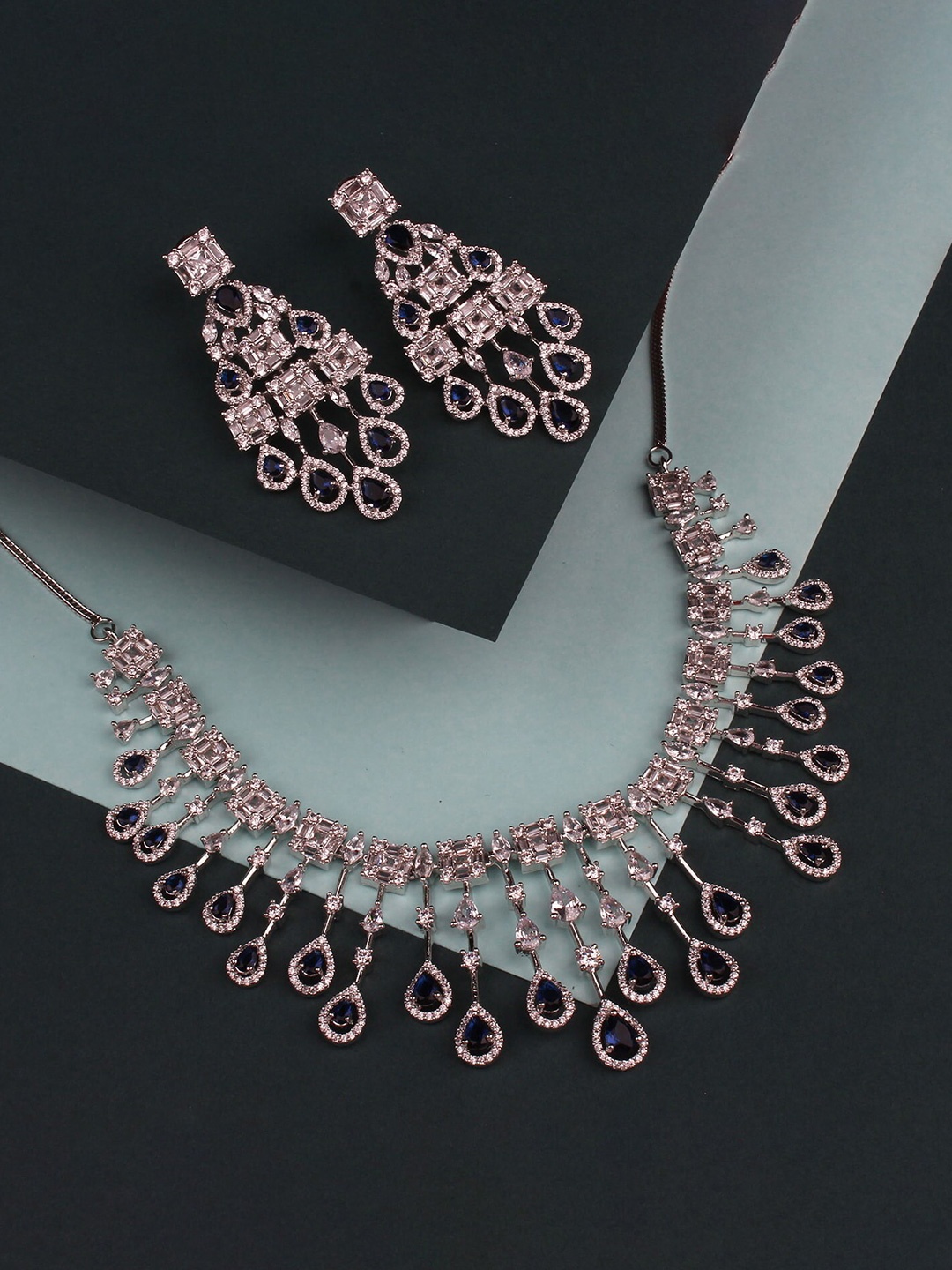 

Mirana Rose Gold-Plated AD-Studded Jewellery Set, Silver