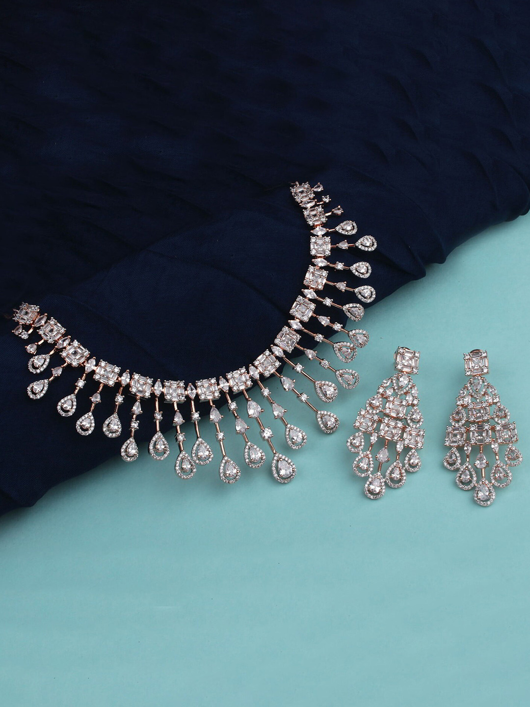 

Mirana Rose Gold Plated CZ Stone Studded Waterfall Jewellery Set