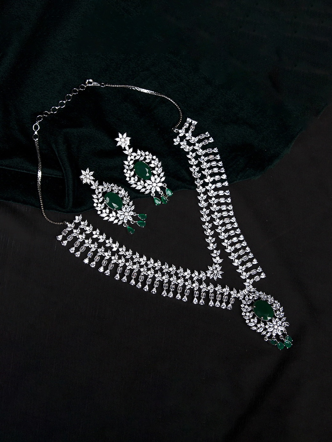 

Mirana Rhodium-Plated American Diamond-Studded Layered Necklace Set, Silver