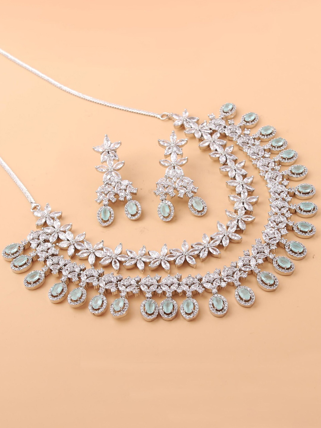 

Mirana Rhodium Plated AD-Studded Jewellery Set, Silver