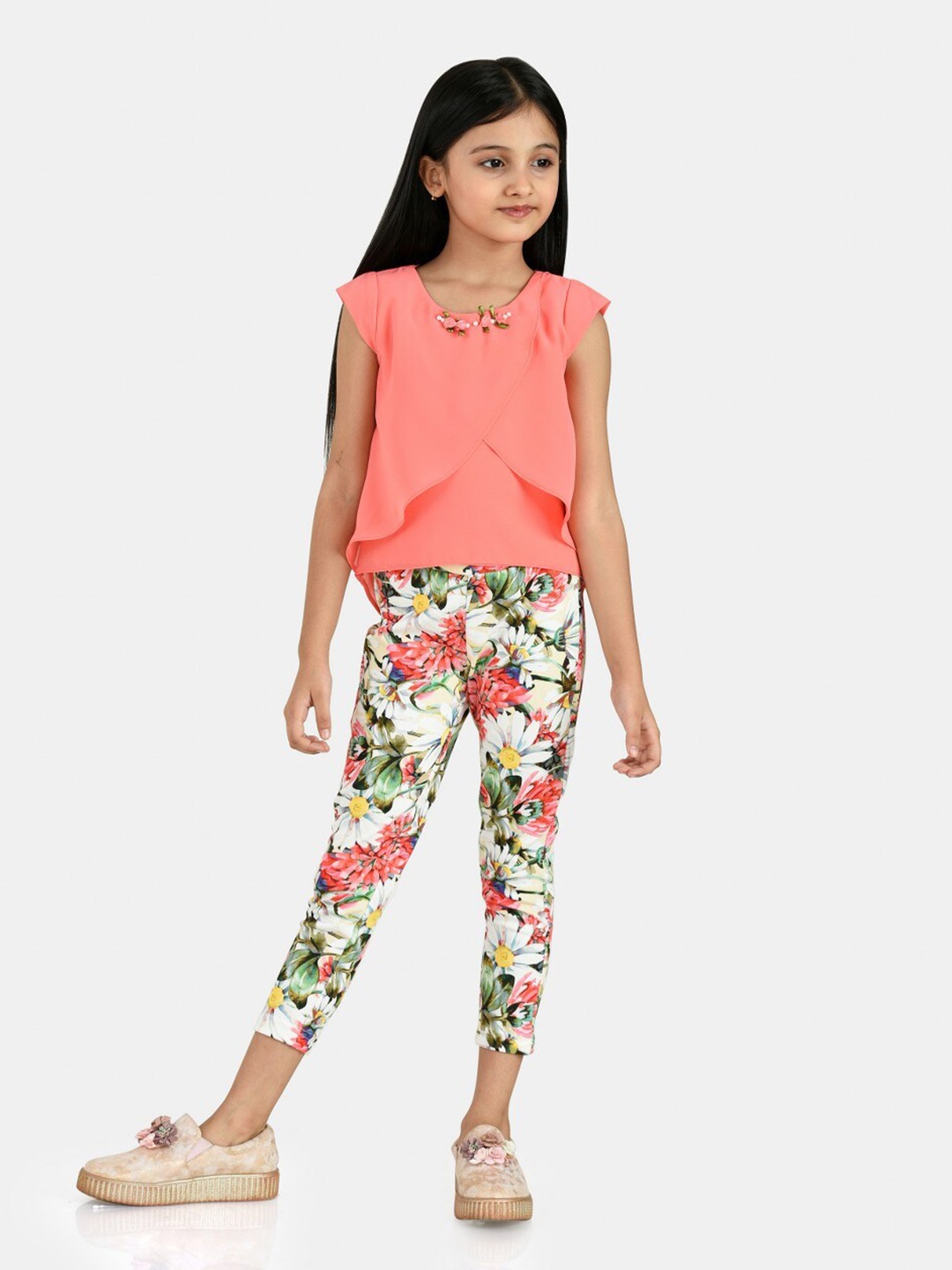 

Peppermint Girls Round Neck Cap Sleeve Clothing Set, Peach