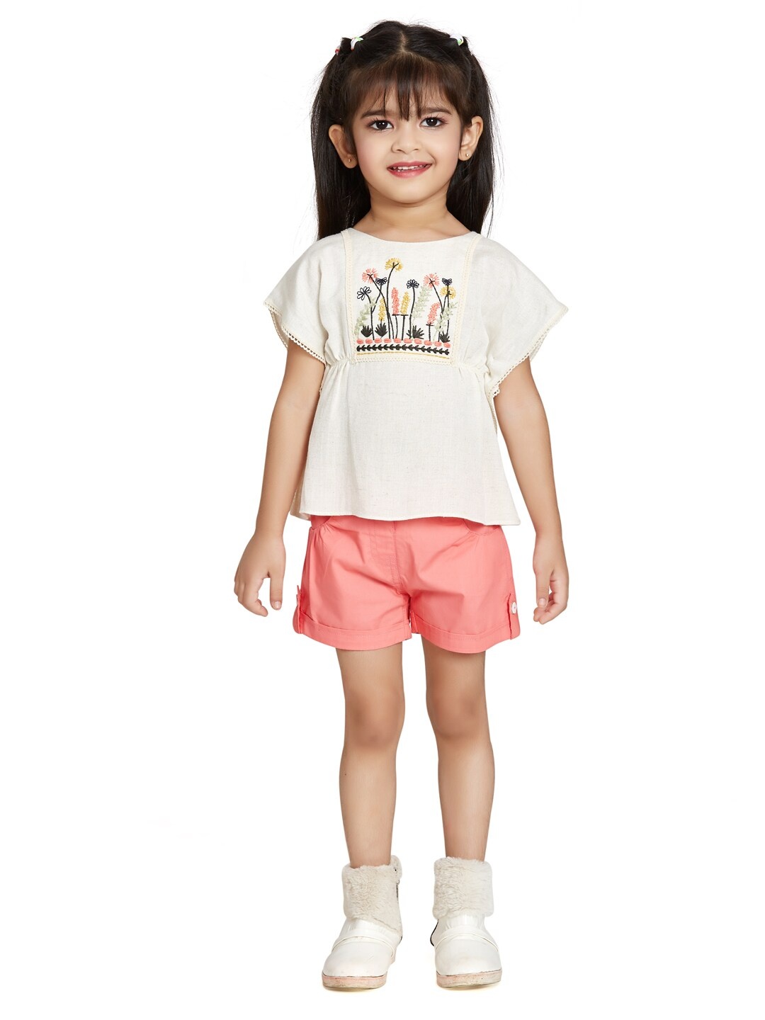 

Peppermint Girls Printed Top with Shorts, Cream