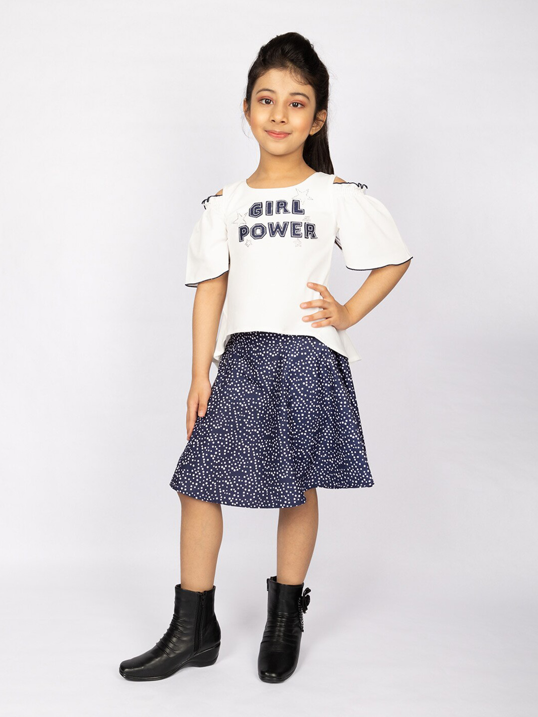 

Peppermint Girls Printed Top With Skirt, Navy blue