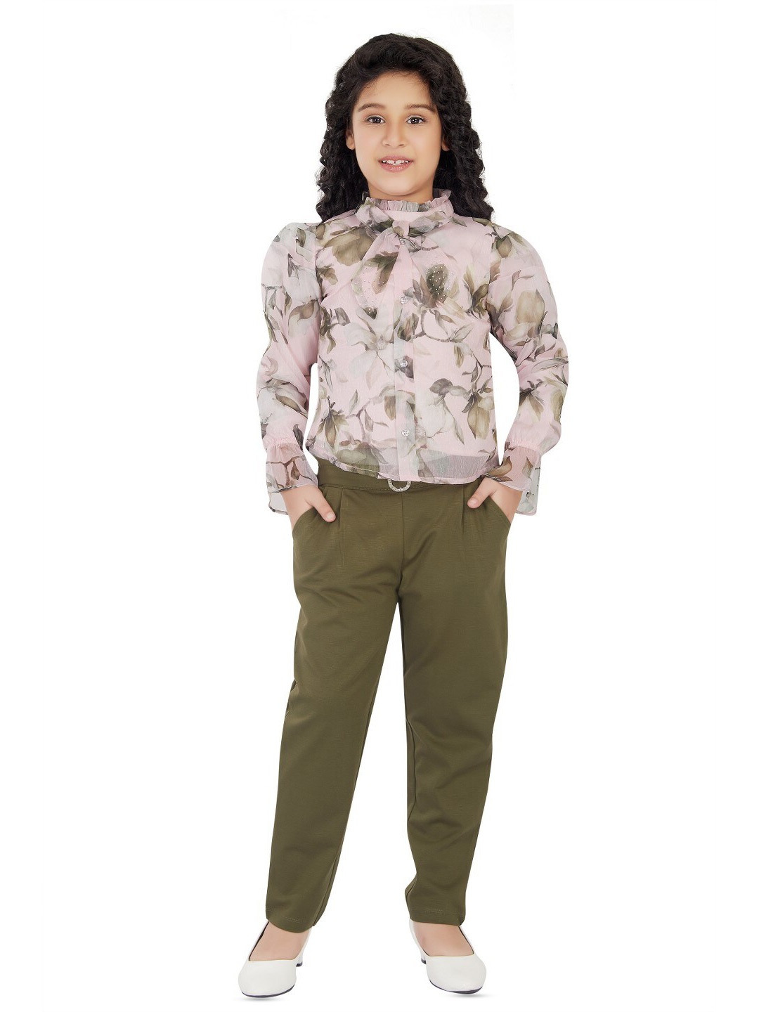 

Peppermint Girls Printed Shirt with Trousers, Olive