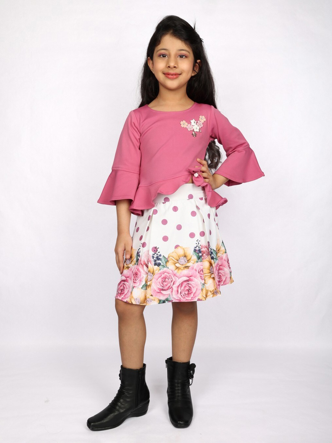 

Peppermint Girls Printed Top with Skirt, Pink