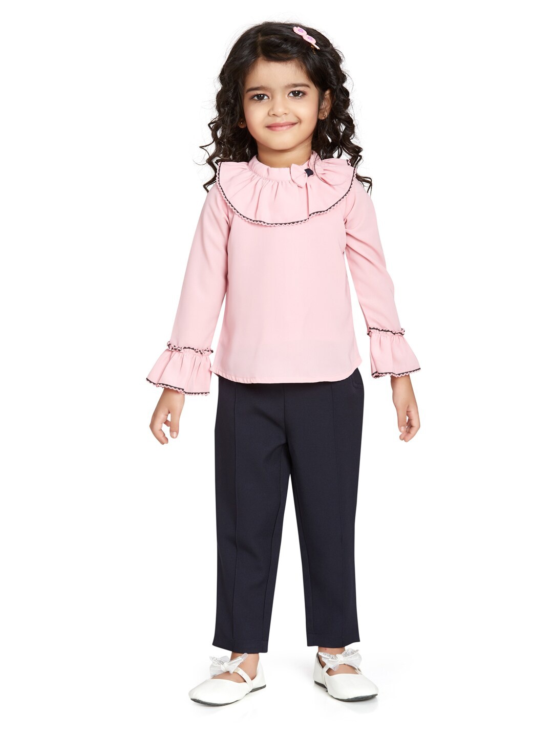 

Peppermint Girls Ruffles Top With Trousers, Pink