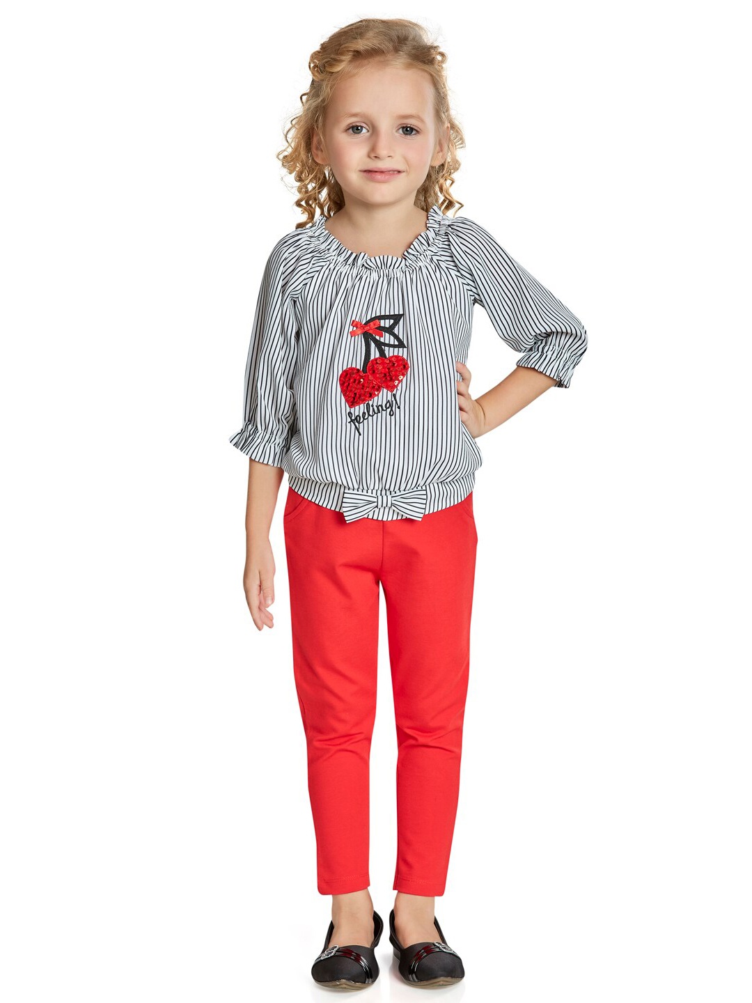 

Peppermint Girls Striped Top With Trousers, Red
