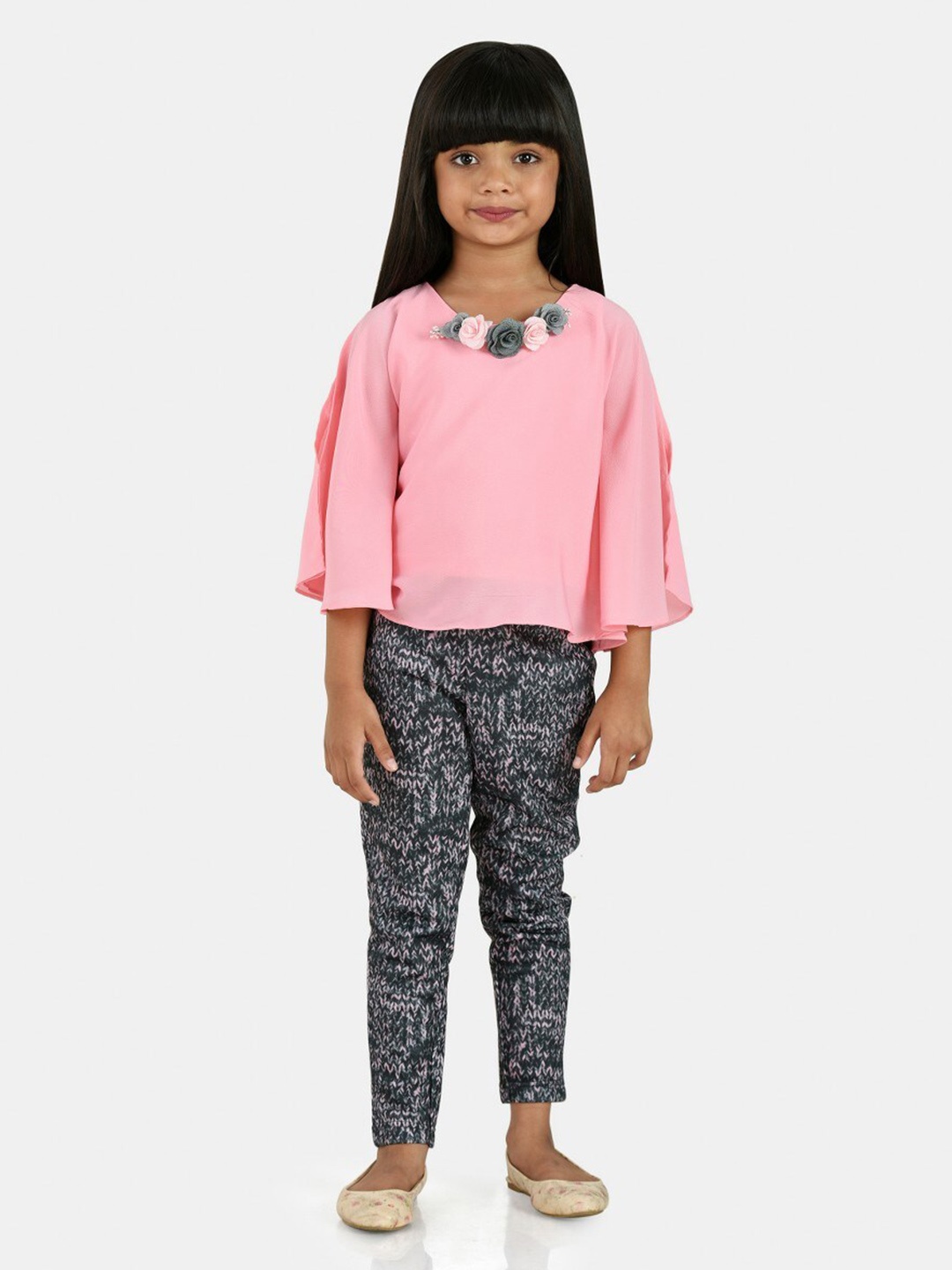 

Peppermint Girls Flared Sleeves Top With Trousers, Grey