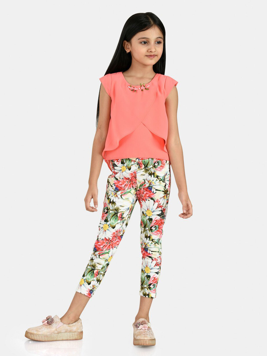 

Peppermint Girls Top With Trousers, Peach