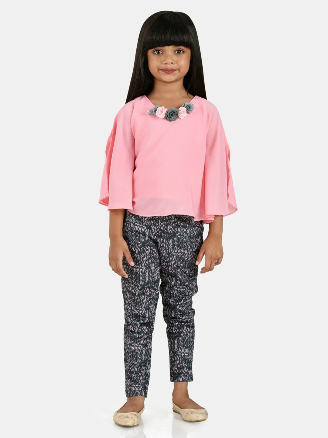 

Peppermint Girls Round Neck Top with Trousers, Grey