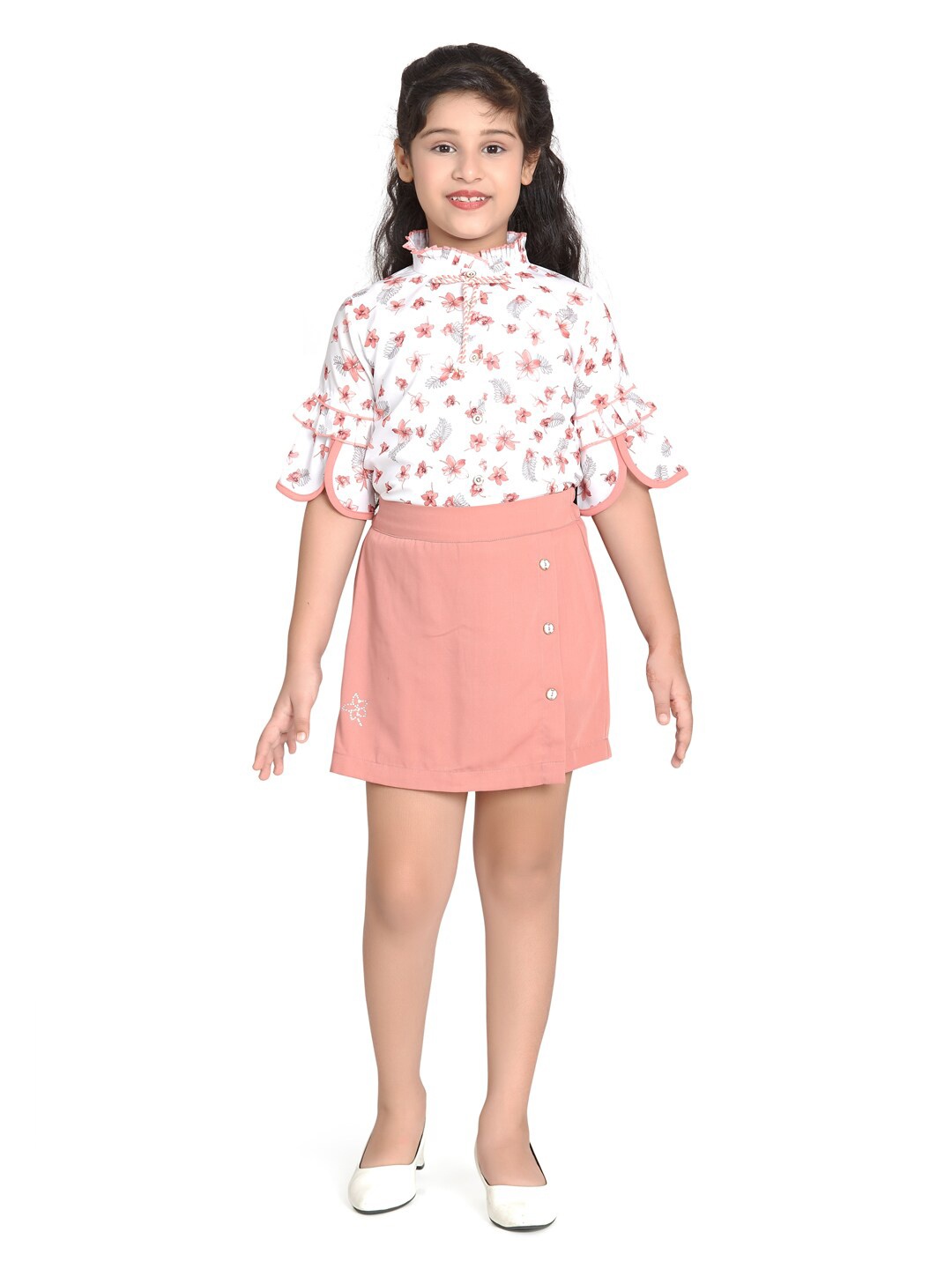 

Peppermint Girls Printed Top with Shorts, Peach