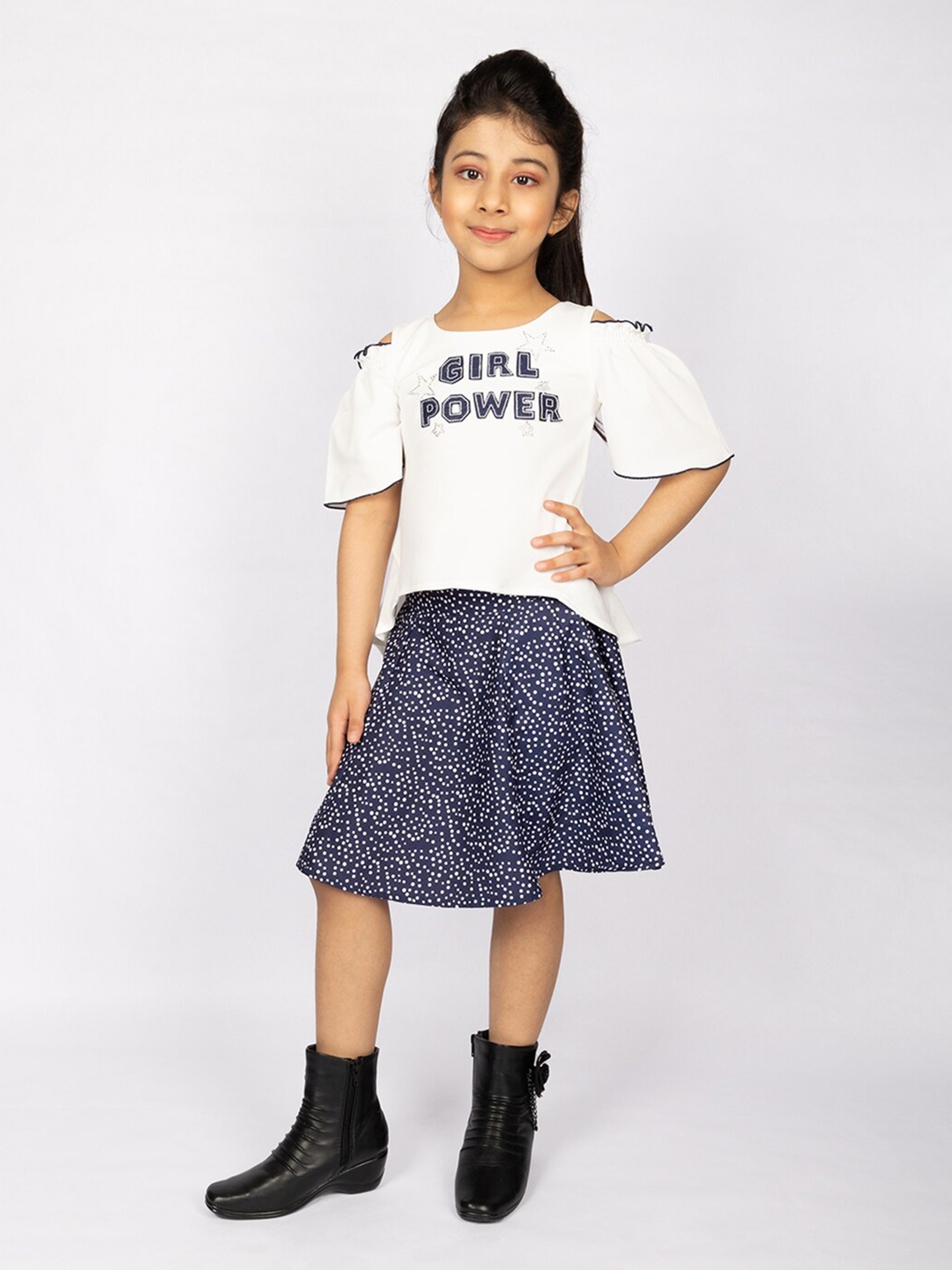 

Peppermint Girls Typography Printed Round Neck Clothing Set, Navy blue