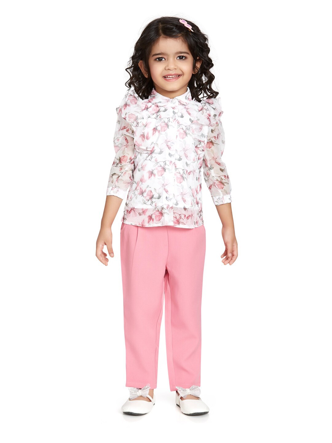 

Peppermint Girls Floral Printed Top With Trousers, Pink