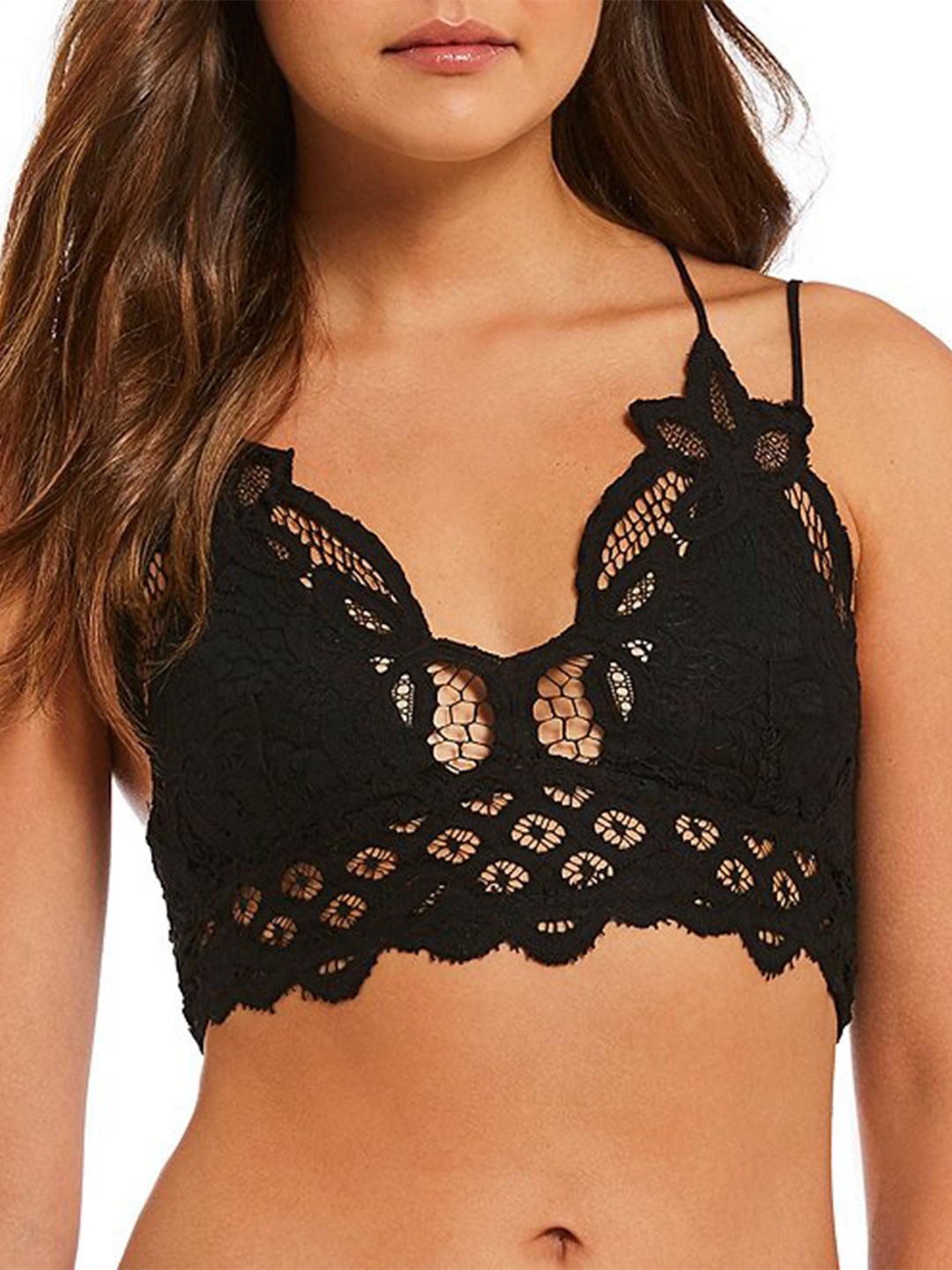 

Krelin Floral Lace Half Coverage Lightly Padded Cotton Bralette Bra With All Day Comfort, Black
