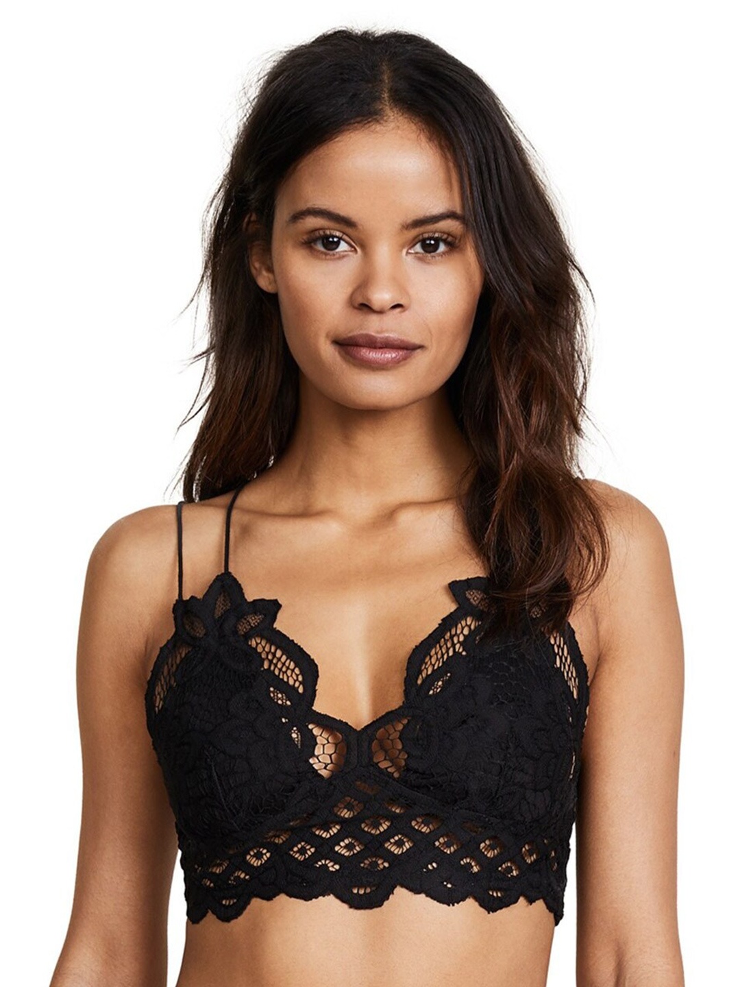 

Krelin Floral Lace Half Coverage Lightly Padded Cotton Bralette Bra With All Day Comfort, Black