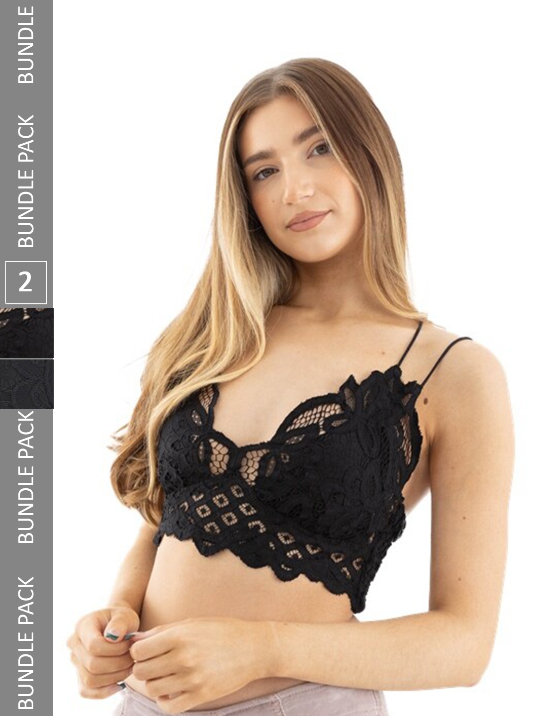 

Krelin Pack Of 2 Floral Lace Lightly Padded Cotton Bralette Bra With All Day Comfort, Black
