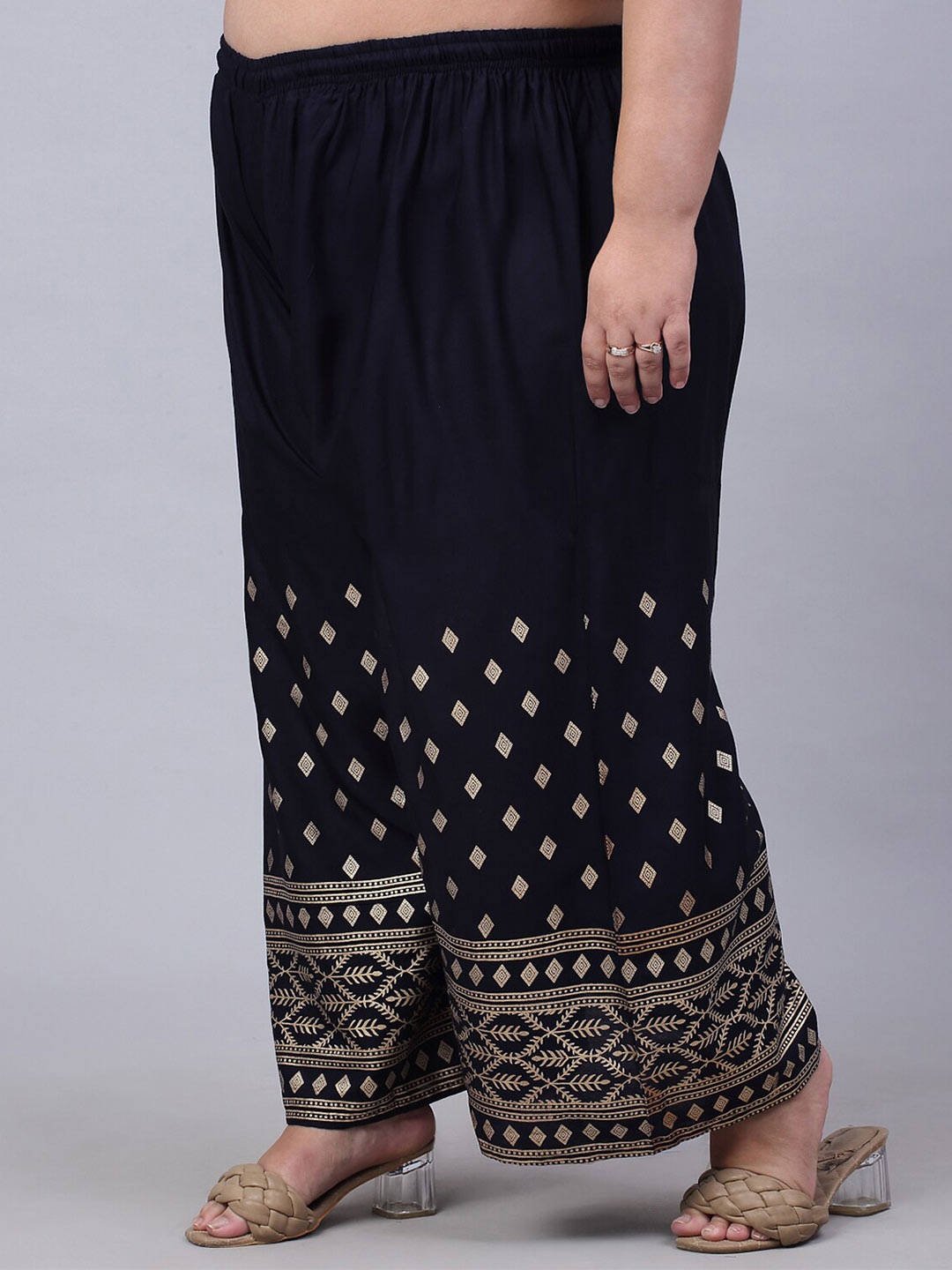 

Trend Level Plus Size Geometric Printed Flared Ethnic Palazzos, Black