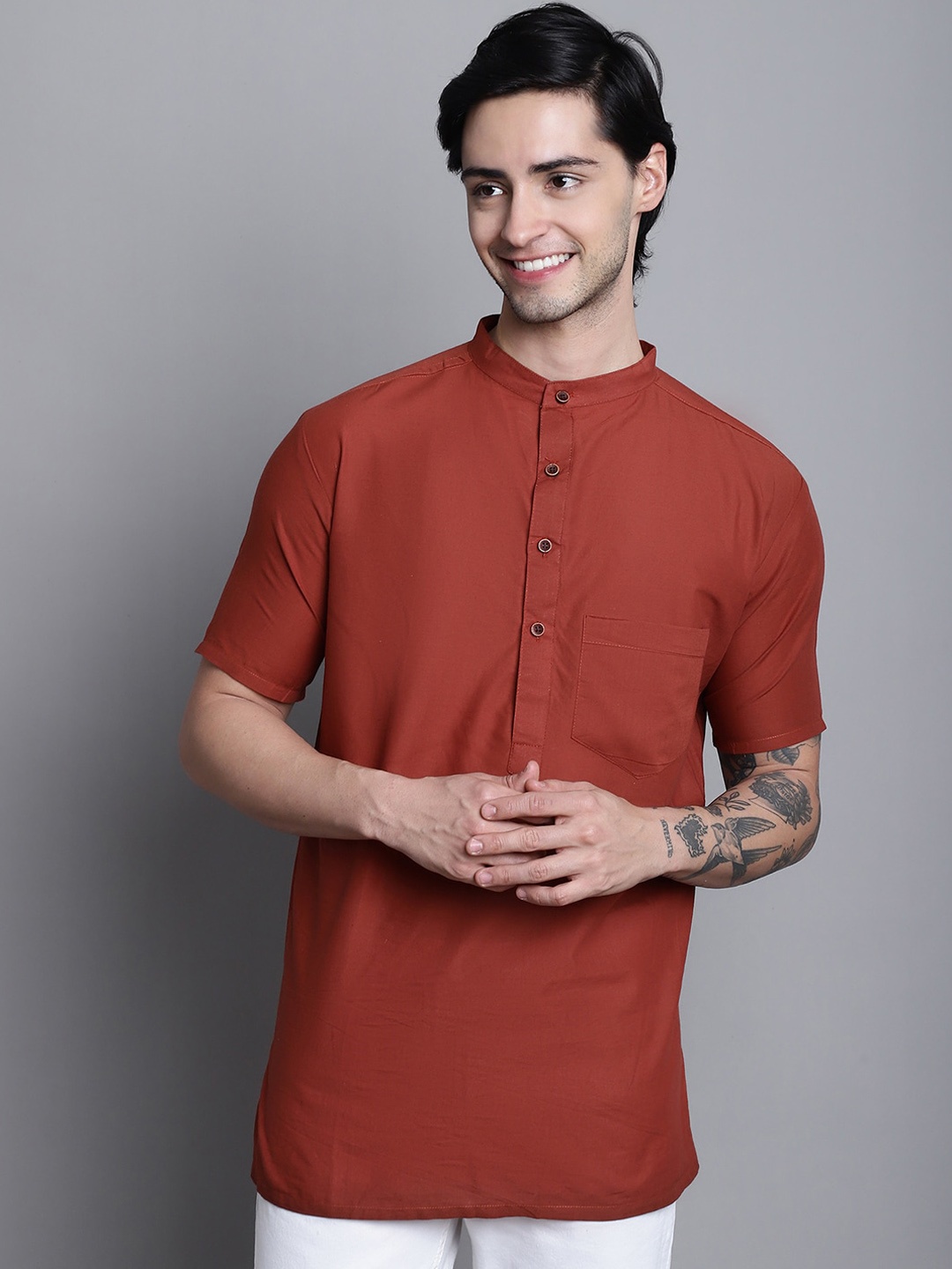 

Aarsha Band Collar Cotton Pathani Kurta, Orange