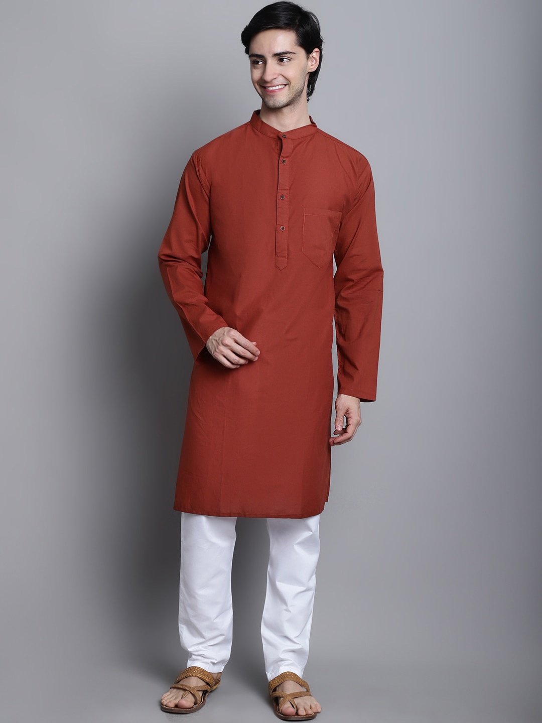 

Aarsha Band Collar Cotton Regular Kurta, Orange